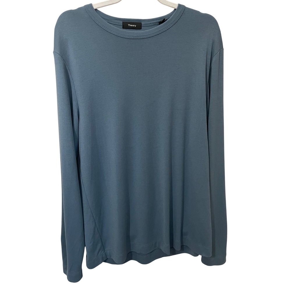 Theory Mens Gaskell Long Sleeve Crewneck Shirt Anemone Blue Size L